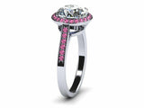 1.3ct Round Cut Pink Sapphire Accents Halo Engagement Ring 14k White Gold Finish