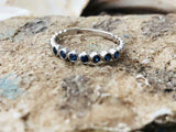 1ct Round Cut Blue Sapphire Beaded Ball Shank Solitaire Band 14k White Gold Over