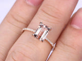 1ct Emerald Cut Morganite Solitaire Accent Engagement Ring 14k Rose Gold Finish