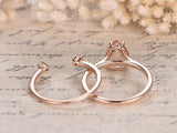 1ct Pear Cut Champagne Morganite Bridal Set Engagement Ring 14k Rose Gold Finish