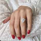 0.5ct Pear Simulated Diamond Accents Open Halo Engage Ring 14k White Gold Plated
