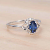 1.2ct Oval Cut Blue Sapphire Engagement Ring Stylish Halo 14k White Gold Finish