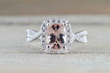 2ct Cushion Cut Morganite Engagement Ring 14k White Gold Over Twist Diamond Halo