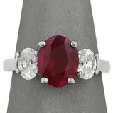 2Ct Oval Cut Pink Ruby Diamond Trilogy Engagement Ring 14K White Gold Finish