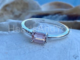 0.6ct Emerald Cut Simulated Peach Morganite Solitaire Ring 14k White Gold Plated