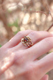 1ct Round Cut Garnet Engagement Ring Flower Leaf Solitaire 14k Yellow Gold Over