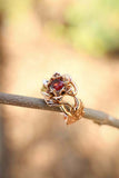 1ct Round Cut Garnet Engagement Ring Flower Leaf Solitaire 14k Yellow Gold Over