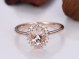 1.5ct Oval Cut Peach Morganite Engagement Ring Diamond Floral 14k Rose Gold Over