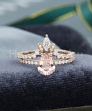 2ct Pear Cut Simulated Peach Morganite Curved Bridal Set 14k Rose Gold Plated