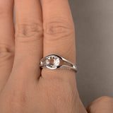 1ct Round Cut Peach Morganite Split Shank Engagement Ring 14k White Gold Finish