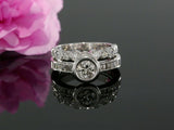 Bezel Wedding Set Engagement Ring 1.9ct Round Cut Diamond 14k White Gold Finish