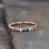 0.5ct Baguette Cut London Blue Topaz Diamond Petite Ring 14k Rose Gold Finish
