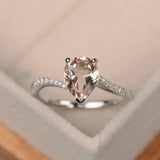 1.7ct Engagement Ring Pear Cut Morganite Swirl with Accents 14k WhiteGold Finish