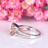 2ct Cushion Cut Peach Morganite Engagement Ring Split Shank 14k WhiteGold Finish