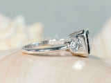 2.2ct Emerald Cut Simulated London Blue Topaz Trilogy Ring 14k White Gold Plated