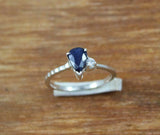1ct Engagement Ring Pear Blue Sapphire Two Stone Solitaire 14k White Gold Finish