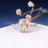 2ct Cushion Cut Simulated Peach Morganite Accented Halo Ring 14k RoseGold Plated