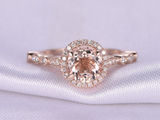 2ct Round Cut Morganite Engagement Ring Diamond Halo Milgrain 14k Rose Gold Over
