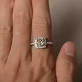 1.5ct Engagement Ring Round Cut Peach Morganite Halo 14k White Gold Finish