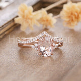 2ct Oval Cut Simulated Morganite Curved Wedding Bridal Set 14k Rose Gold Plated