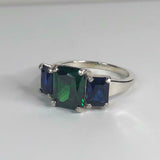 2.3ct Engagement Ring Radiant Cut Emerald Sapphire Trilogy 14k White Gold Finish
