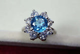 2.25ct Engagement Ring Round Cut Blue Topaz Diamond Floral 14k White Gold Finish