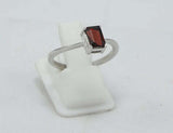 0.25ct Engagement Ring Emerald Cut Red Garnet Solitaire 14k White Gold Finish
