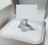 2.2ct Cushion Cut Simulated Diamond Bridal Set Hidden Halo 14k White Gold Plated