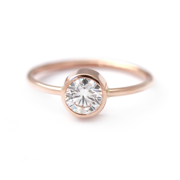 0.2ct Round Cut Diamond Engagement Ring 14k RoseGold Finish Bezel Set Minimalist