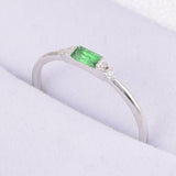0.5ct Baguette Cut Green Emerald Wedding Band Minimalist 14k White Gold Finish