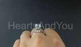 2.3ct Oval Simulated Aquamarine Hidden Halo Pave Bridal Set 14k WhiteGold Plated