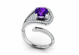 2.5ct Cushion Cut Purple Amethyst Open Cocktail Bypass Ring 14k WhiteGold Finish