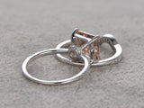 1ct Princess Cut Morganite Bridal Set Engagement Ring Band 14k White Gold Finish