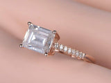 Solitaire Promise Engagement Ring 1ct Emerald Cut Diamond 14k Rose Gold Finish