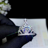 2ct Pear Cut Diamond Engagement Ring Princess Crown Tiara 14k White Gold Finish