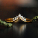 0.1ct Round Cut Moissanite Chevron V Stackable Women Ring 14K Yellow Gold Plated