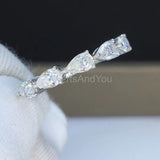 0.5ct Pear Simulated Diamond Half Eternity Wedding Band 14k White Gold Plated