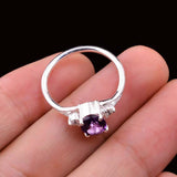 0.45ct Oval Cut Purple Amethyst Trilogy Split Shank Ring 14k White Gold Finish