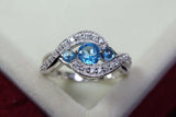 2.45ct Engagement Ring Round Cut Blue Topaz Swirl Twist 14k White Gold Finish
