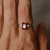 0.9ct Emerald Red Garnet Engagement Ring 14k White Gold Finish Accent Solitaire