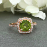 2ct Round Cut Green Peridot Halo Solitaire Engagement Ring 14k Rose Gold Finish