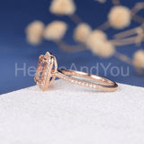 2ct Emerald Cut Simulated Morganite Halo Engagement Ring 14k Rose Gold Plated
