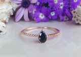0.6ct Engagement Ring Pear Cut Black Diamond Solitaire 14k Rose Gold Finish