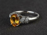 2.4ct Oval Cut Yellow Citrine Solitaire Split Shank Ring 14k White Gold Finish