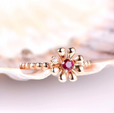 0.2ct Round Cut Pink Ruby Engagement Ring Floral Solitaire 14k Rose Gold Finish