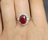 2.3ct Engagement Ring Oval Cut Pink Ruby Halo Split Shank 14k White Gold Finish