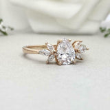 2ct Pear Cut Diamond Engagement Ring Marquise Leaf Accents 14k Yellow Gold Over