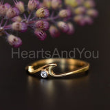 0.07ct Round Cut Moissanite Wave Dainty Engagement Ring 14K Yellow Gold Plated