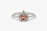 1ct Engagement Ring Oval Cut Morganite Crown Minimalist 14k White Gold Finish