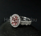 2.2ct Oval Cut Simulated Pink Sapphire Halo Bridal Set 14k White Gold Plated